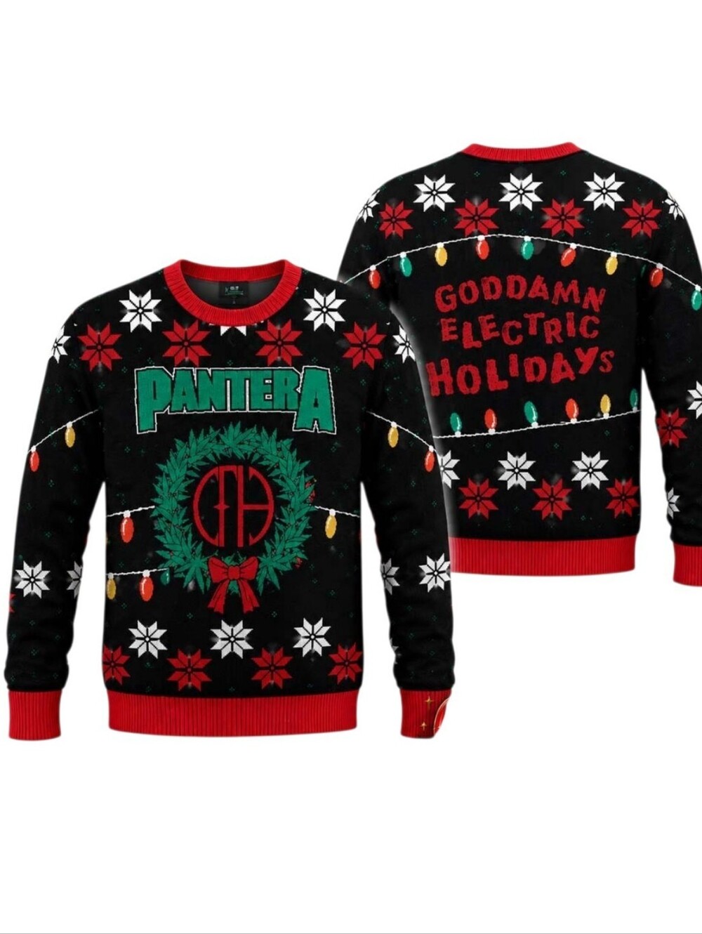 Pantera Heavy Metal Christmas Holiday Sweater Black Red Green Ugly Sweater